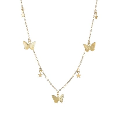 Picture of Butterfly Charm Pendant Choker Necklace for Women - Gold - 21 CM