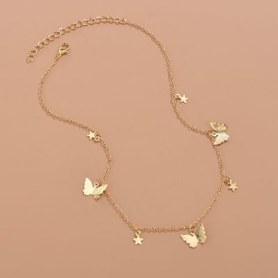 Picture of Butterfly Charm Pendant Choker Necklace for Women - Gold - 21 CM