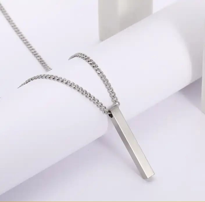 Picture of Stainless Steel Square Pendant Silver Necklace Men Chain For Men - Silver