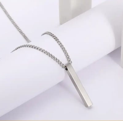 Picture of Stainless Steel Square Pendant Silver Necklace Men Chain For Men - Silver