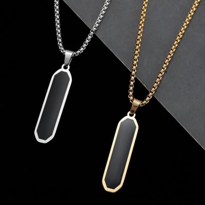 Picture of Stainless steel Golden  Bar black Resin Necklace Pendant Custom Engraving For Men