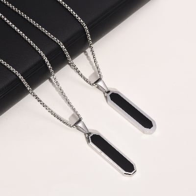 Picture of Stainless steel Golden  Bar black Resin Necklace Pendant Custom Engraving For Men