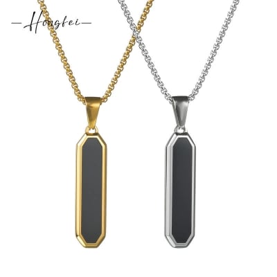 Picture of Stainless steel Golden  Bar black Resin Necklace Pendant Custom Engraving For Men