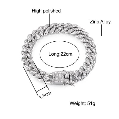 Picture of Miami Cuban Link Bracelet for Men Women Silver Plated Full Cubic Zirconia Iced Out Curb Bracelet Bling Link Bracelet Jewelry For Men - Silver