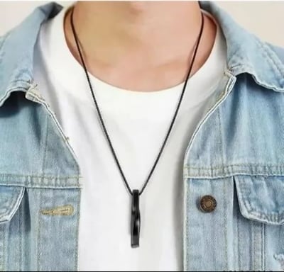 Picture of Steel Vertical Bar Pendant Necklaces For Men - Black - Black