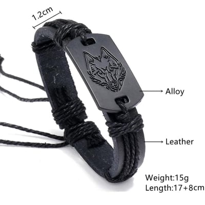 Picture of Black Wolf Bracelet Wristband For Men - Black