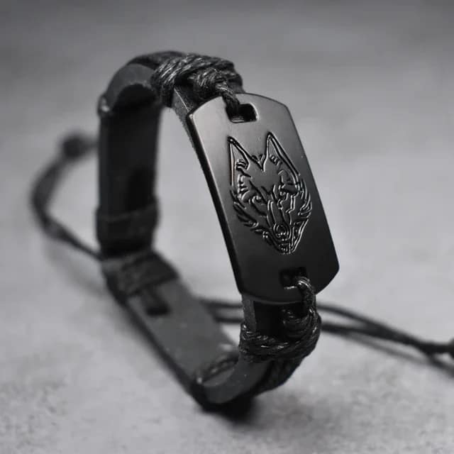 Picture of Black Wolf Bracelet Wristband For Men - Black