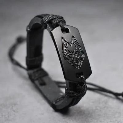Picture of Black Wolf Bracelet Wristband For Men - Black