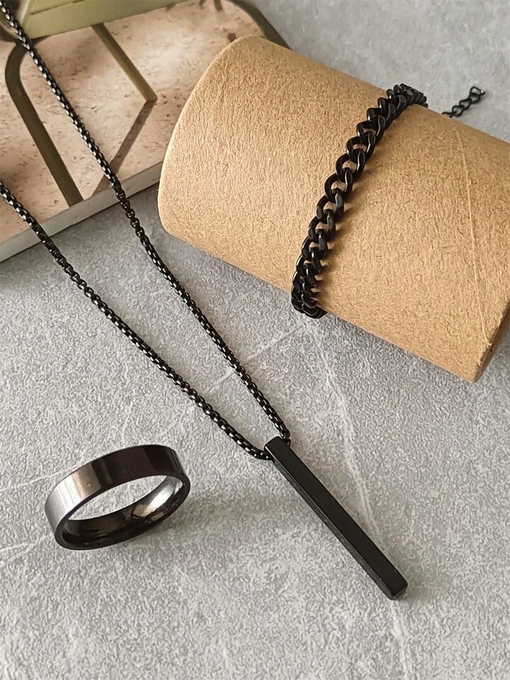 Picture of 3-Piece Mens Stainless Steel Glamour - Fashionable Pendant Necklace Bracelet & Ring Set for Men