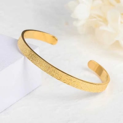Picture of New Stainless Steel Ayatul Kursi Cuff Bracelet Islamic Muslim Arabic Calligraphy Bangle For Men Jewelry Gift For Men