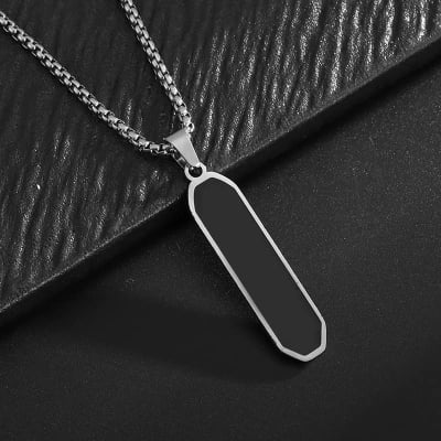 Picture of Geometric Men Cuban Chain Necklace - Stainless Steel Minimalist Square Pendant, Box Link Chain Layered Necklace for Teen Boy Women Jewelry Gifts - Silver