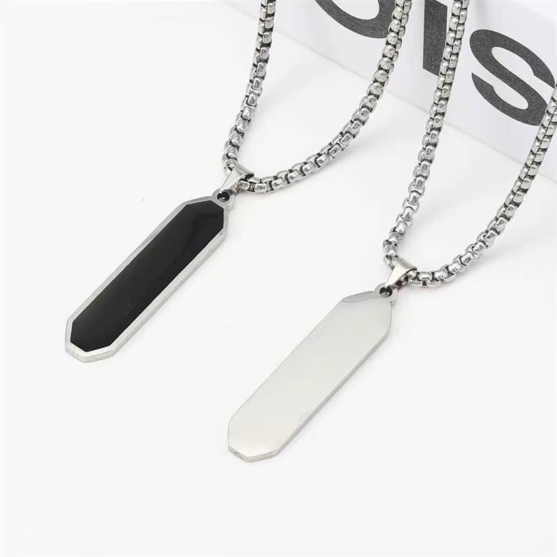 Picture of Geometric Men Cuban Chain Necklace - Stainless Steel Minimalist Square Pendant, Box Link Chain Layered Necklace for Teen Boy Women Jewelry Gifts - Silver