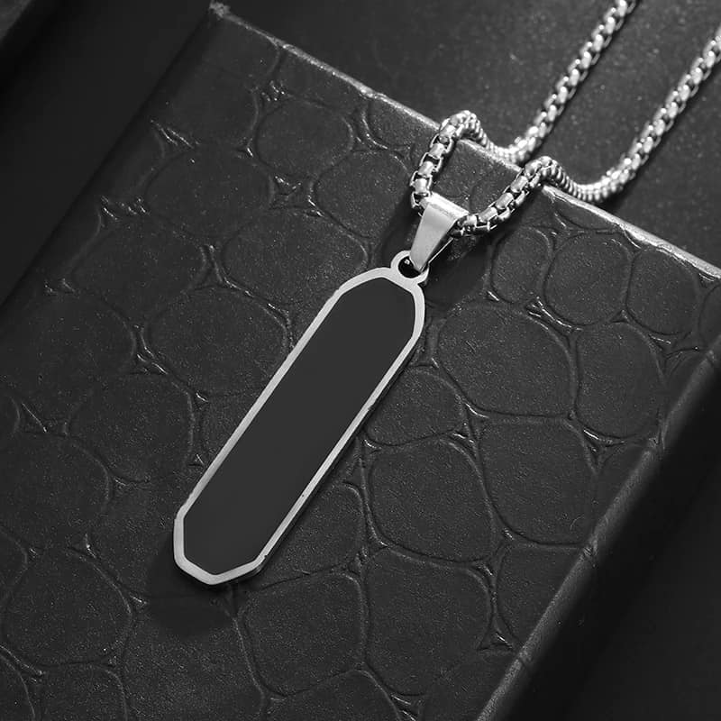 Picture of Geometric Men Cuban Chain Necklace - Stainless Steel Minimalist Square Pendant, Box Link Chain Layered Necklace for Teen Boy Women Jewelry Gifts - Silver
