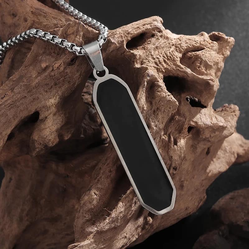 Picture of Geometric Men Cuban Chain Necklace - Stainless Steel Minimalist Square Pendant, Box Link Chain Layered Necklace for Teen Boy Women Jewelry Gifts - Silver