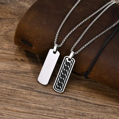 Picture of Black Enamel Natural Stone with Stainless Steel Box Chain Elegant Simple  Chain for Men - Silver