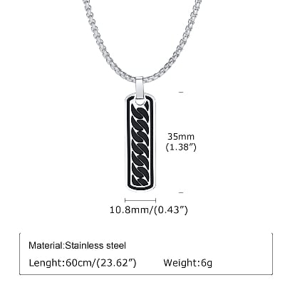 Picture of Black Enamel Natural Stone with Stainless Steel Box Chain Elegant Simple  Chain for Men - Silver