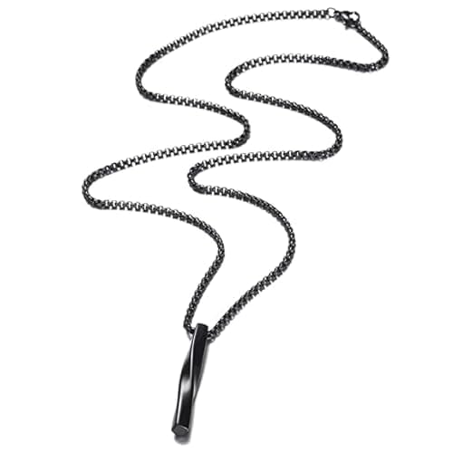Picture of New Stylish Black 3D High Polished Twisted Bar Necklace For Men - Black