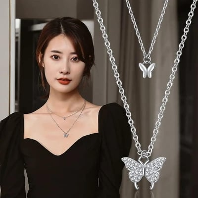 Picture of Korean  Double Layer Butterfly Necklaces for women - Silver