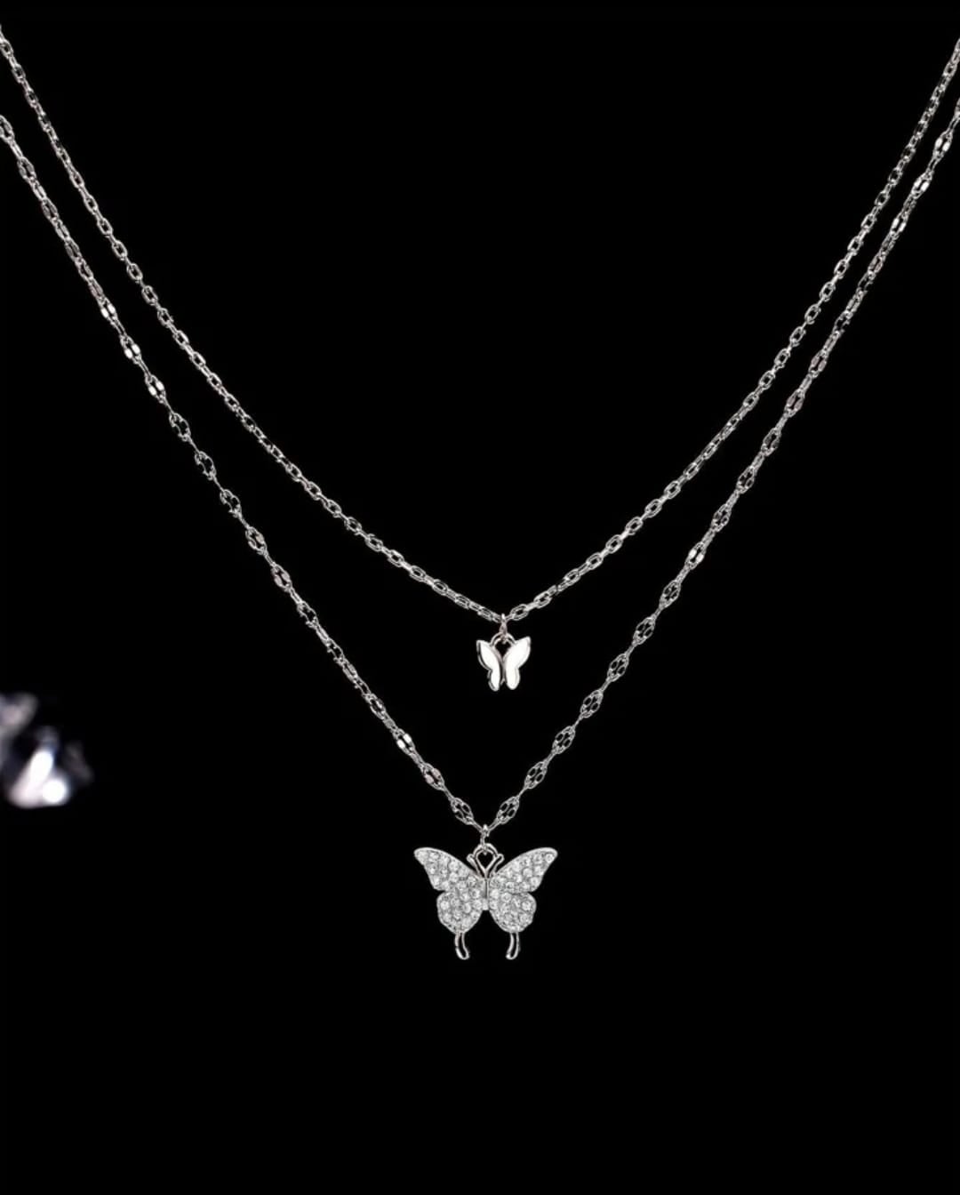 Picture of Korean  Double Layer Butterfly Necklaces for women - Silver