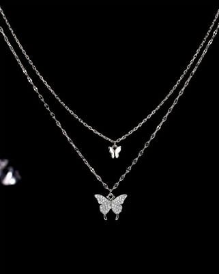 Picture of Korean  Double Layer Butterfly Necklaces for women - Silver