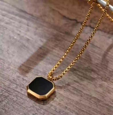 Picture of Square Pendant Necklace with Cuban Chain for Men Best Price in Men Jewerly - Gold
