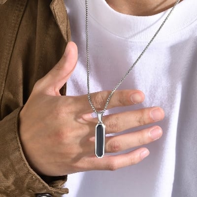 Picture of Black Square Stainless Steel  - Trendy Simple Stainless Steel Chain Jewellery Gift For Men - Durabilty Assured - Well Inspired & Crafted - Silver