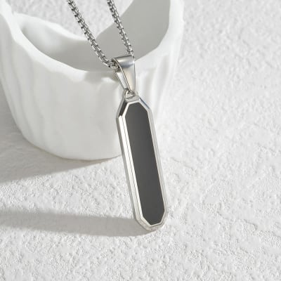 Picture of Black Square Stainless Steel  - Trendy Simple Stainless Steel Chain Jewellery Gift For Men - Durabilty Assured - Well Inspired & Crafted - Silver