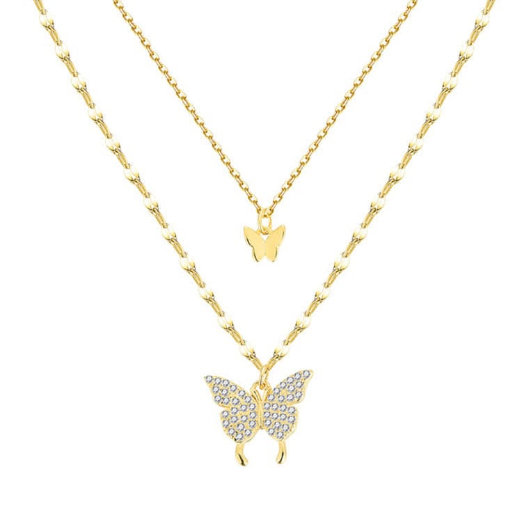 Picture of New Crystal Pendant Collar Chain Shiny Butterfly Necklace  For Women - Gold