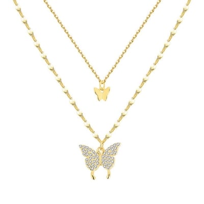 Picture of New Crystal Pendant Collar Chain Shiny Butterfly Necklace  For Women - Gold