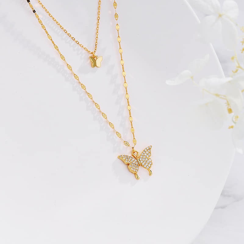 Picture of New Crystal Pendant Collar Chain Shiny Butterfly Necklace  For Women - Gold