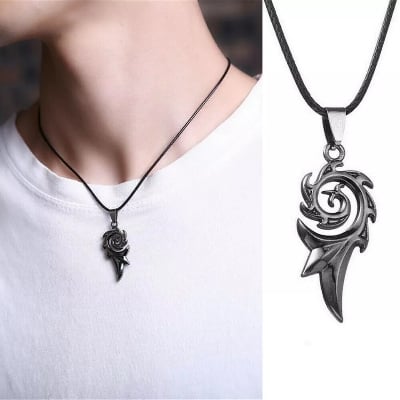 Picture of Men's Punk Dragon Flame Titanium Stainless Steel Cool leather chain Pendant Necklace Men's necklace-Unique Design Pendant Chain For Men's-Chain For Men-Men's Pendant - Black