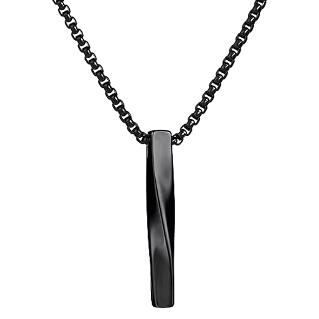 Picture of Stylish Black 3D High Polished Twisted Bar Locket Necklac For Men - Black