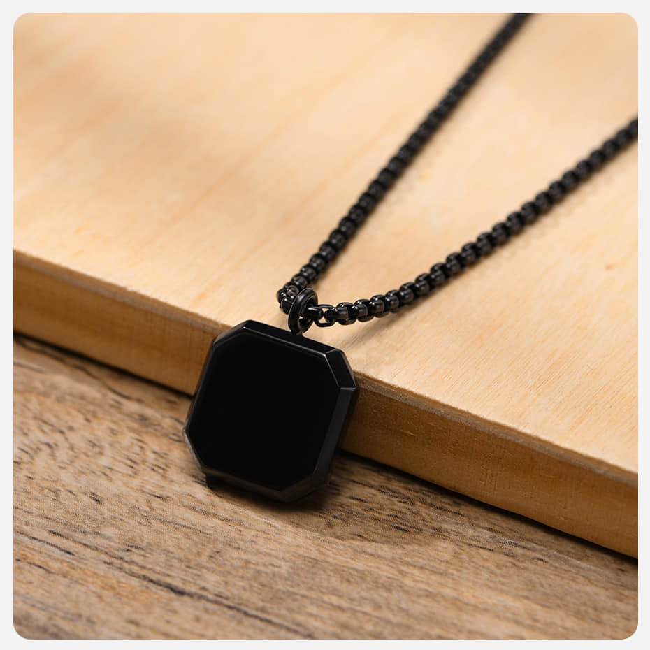 Picture of Square Natural Stone Stainless Steel Metal Chain For Men - Black