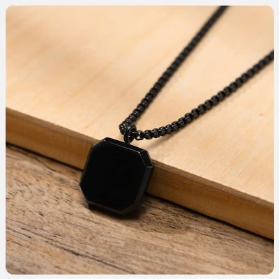 Picture of Square Natural Stone Stainless Steel Metal Chain For Men - Black