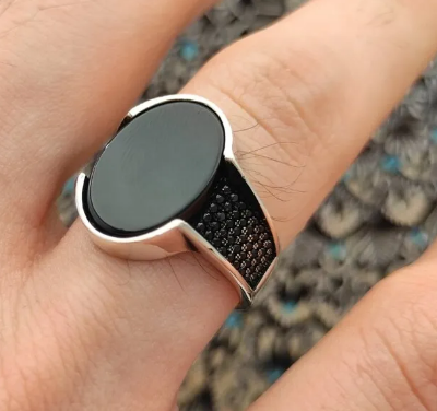 Picture of Silver Stainless Steel Finger Ring For Men - Ring For Men - Black