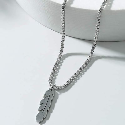 Picture of Trendy Simple Stainless Steel Silver Color Leaf Chain For Men-Chain Jewellery Gift - Silver
