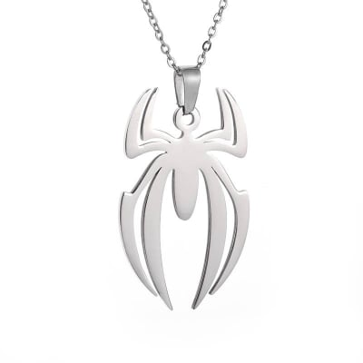 Picture of Stainless Steel Spider Pendants Chain Necklaces for Mens Silver ColorPearl String For Men - Silver