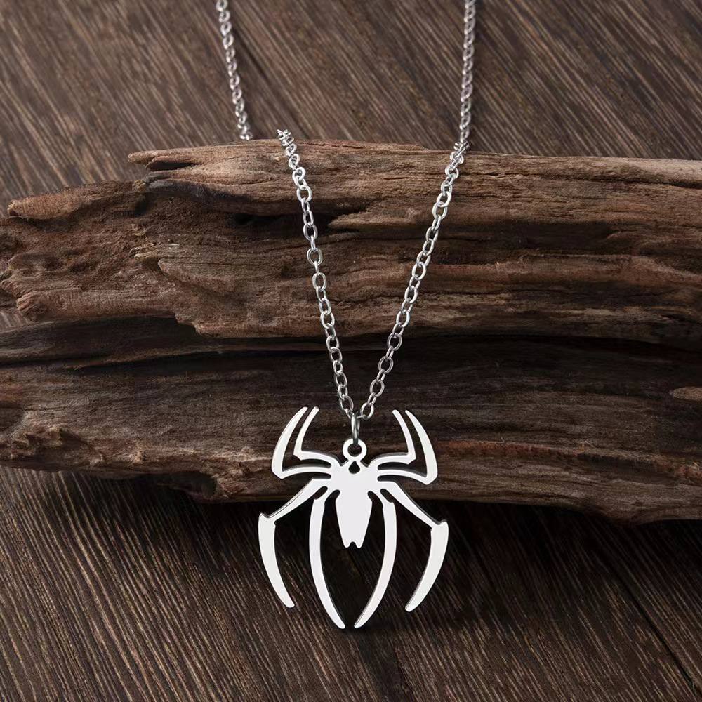 Picture of Stainless Steel Spider Pendants Chain Necklaces for Mens Silver ColorPearl String For Men - Silver