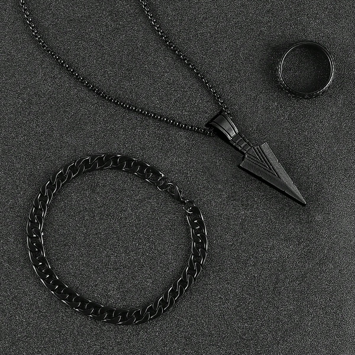 Picture of High-Quality Stainless Steel Men's Jewelry Set with Tribal Arrow Necklace, Chain Bracelet & Ring