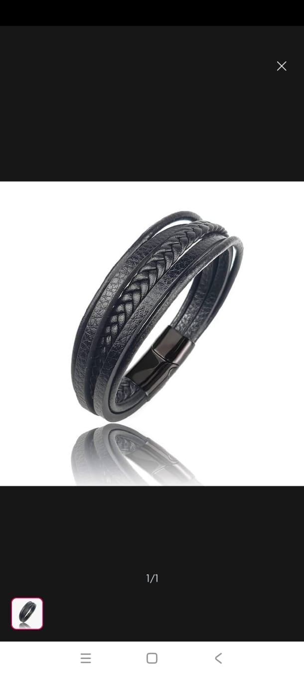 Picture of Multilayer Leather Bracelet Men Stainless Steel Top Quality Jewelry Male Black Braided Fashion Punk - Black