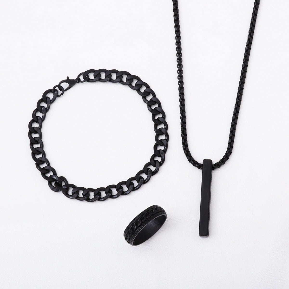 Picture of Stylish Bar Pendant Set, Necklaces Finger Ring Set for Men 3pcs Set - 21 CM