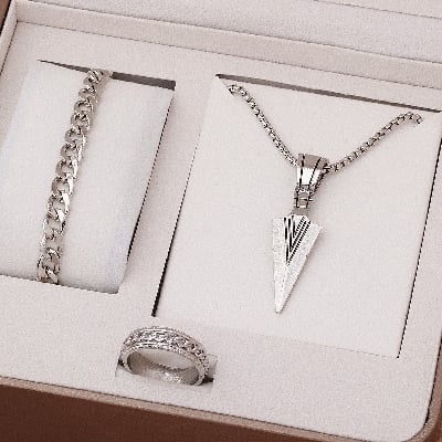 Picture of Fashionable Pendant Necklace, Bracelet & Ring Set for Everyday Chic Style-Combo Set for Men - 21CM