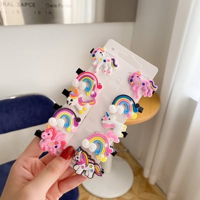 Picture of Girls Hairgrips Cute Flower Hair Ruber Bands Gift 10 pcs - Multicolor