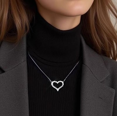 Picture of Premium Quality - Korean Style New Crystal Heart shape Chain For Women - Silver