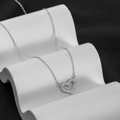 Picture of Premium Quality - Korean Style New Crystal Heart shape Chain For Women - Silver
