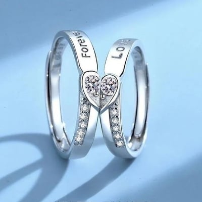 Picture of Angel Wings Copper Silver-plated Open Adjustable Pair Couple Ring Valentine's Day Gift - Adjustable