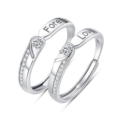 Picture of Angel Wings Copper Silver-plated Open Adjustable Pair Couple Ring Valentine's Day Gift - Adjustable