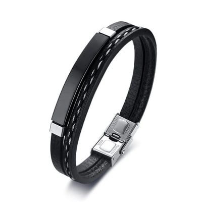 Picture of High Quality Stainless Steel Plate & Leather Hand Bracelet