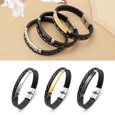 Picture of High Quality Stainless Steel Plate & Leather Hand Bracelet