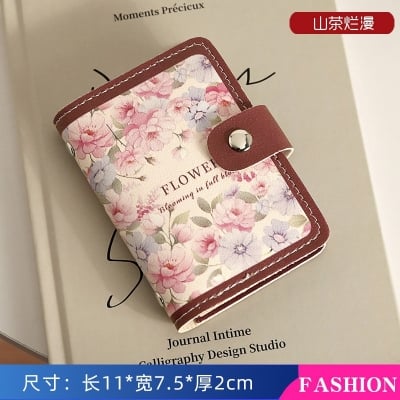 Picture of Portable Mini PU Leather Money Bag/Coin Purse with Hasp - Flowery - Pink